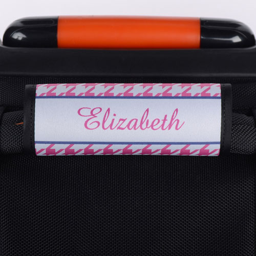Pink Hounds Tooth Personalised Luggage Handle Wrap