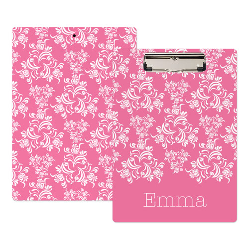 Pink Damask Personalised Clipboard