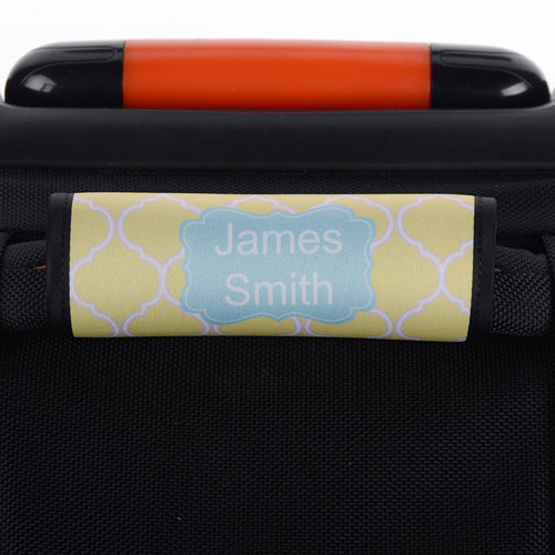Yellow Quatrefoil Blue Personalised Luggage Handle Wrap