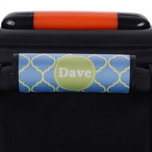 Blue Lime Quatrefoil Personalised Luggage Handle Wrap