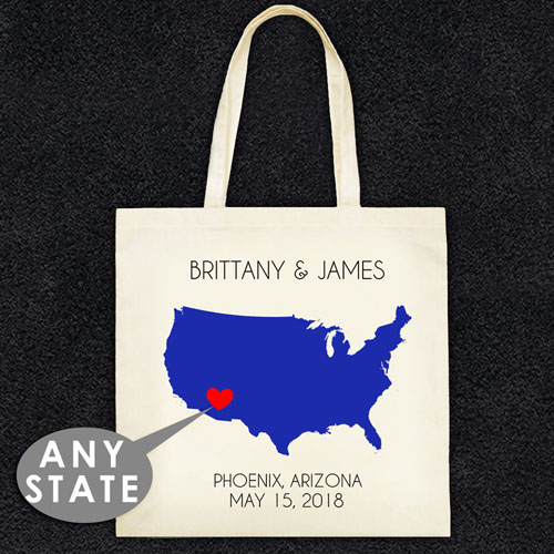 State Map Personalised Wedding Tote Bag