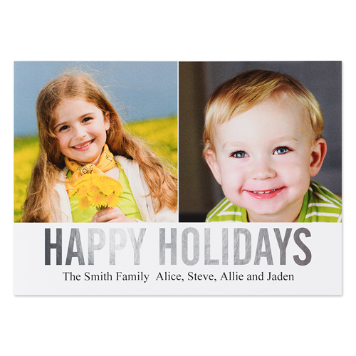 Silver Foil Personalised Two Collage Photo Happy Holidays Flat Card, 5
