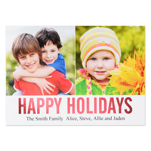 Red Foil Personalised Two Collage Photo Happy Holidays Flat Card, 5