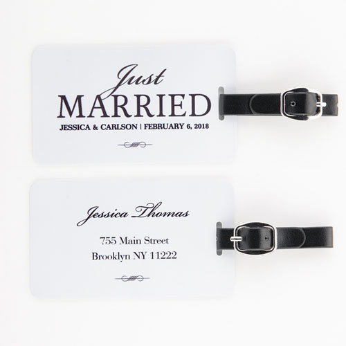 Just Married Personalised Luggage Tag, white
