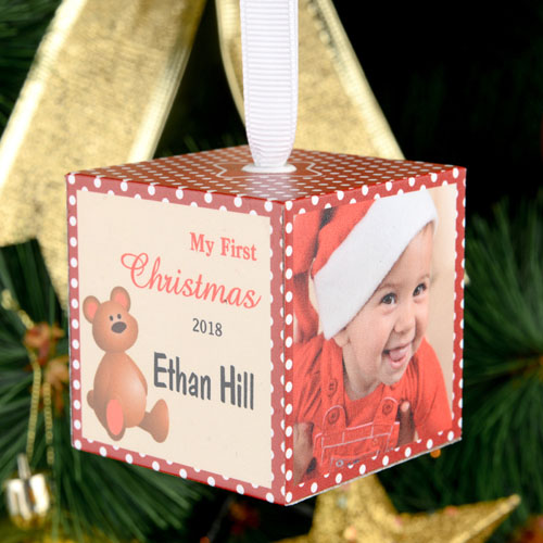 First Christmas Personalised Wooded Photo Cube 2