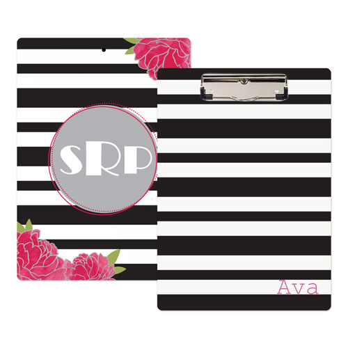Black Striped Rose Personalised Clipboard