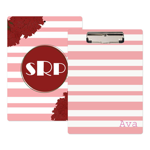 Pink Striped Floral Personalised Clipboard