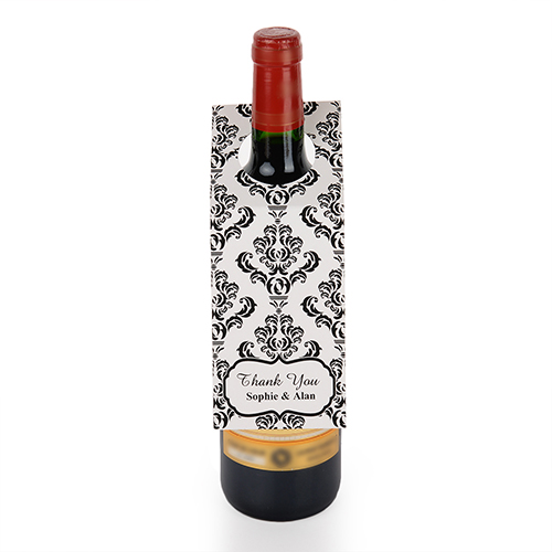 Black Damask Personalised Wine Tag, set of 6