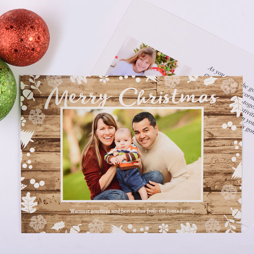 White Floral Personalised Photo Christmas Card
