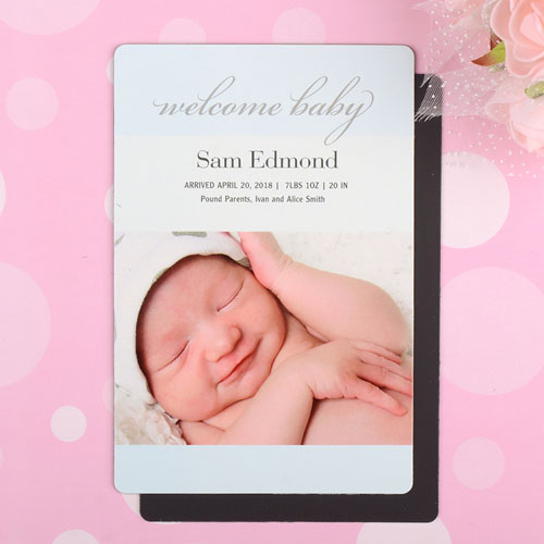 Welcome Baby Boy Personalised Photo Birth Announcement Magnet 4
