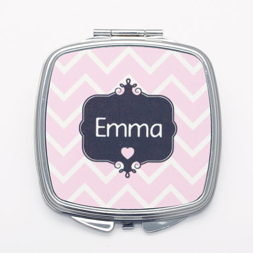 Pink Chevron Personalised Square Compact Mirror