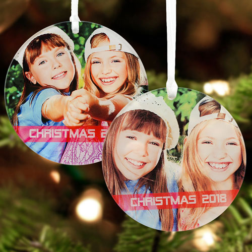 Red Christmas Personalised Photo Acrylic Round Ornament