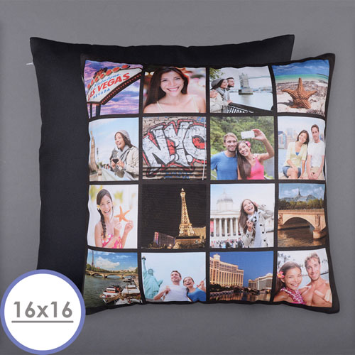 Instagram Black Personalised 16 Collage Photo Pillow 16