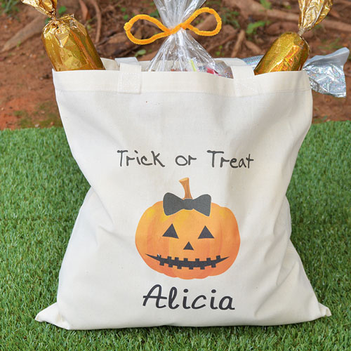 Pumpkin Personalised Halloween Trick Or Treat Bag For Girls