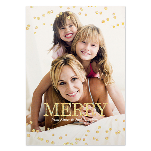 Gold Glitter Snowing Personalised Photo Christmas Card 5