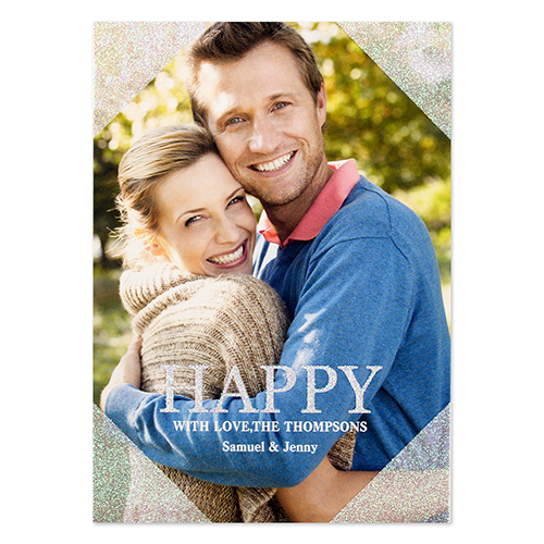 Happy Silver Glitter Personalised Photo Christmas Card 5