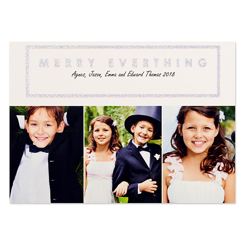 White Merry Silver Glitter Personalised Photo Christmas Card 5