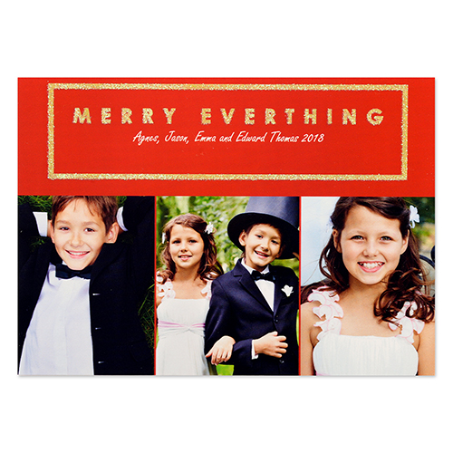Merry Everything Glitter Gold Personalised Photo Christmas Card 5