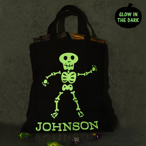 Boy Skull Personalised Glow In The Dark Halloween Tote Treat Bag Black
