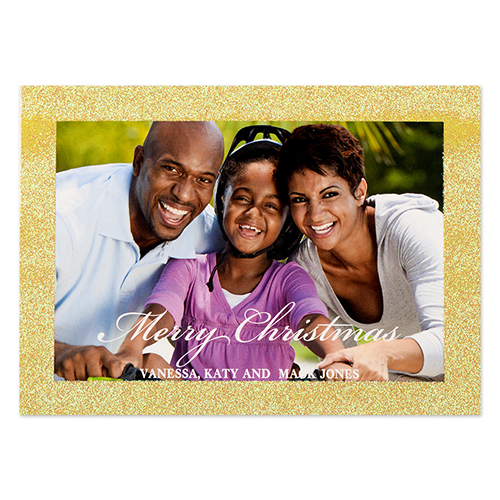 Glitter Gold Border Personalised Photo Christmas Card 5