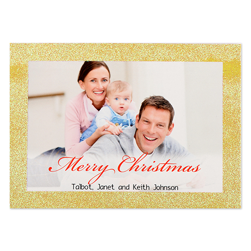 Gold Glitter Frame Personalised Photo Christmas Card 5