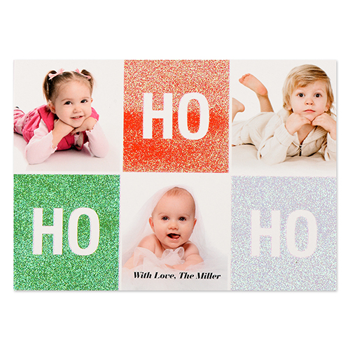 Ho Ho Ho Glitter Personalised Photo Christmas Card 5