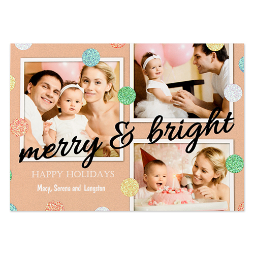 Glitter Dots Personalised Photo Black Merry & Bright Card 5
