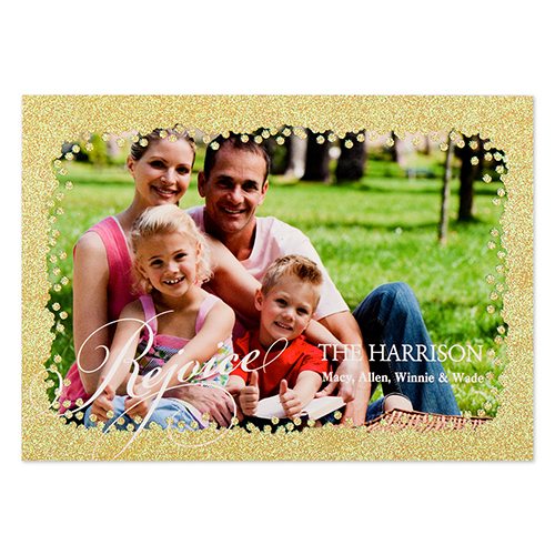 Rejoice Gold Glitter Personalised Photo Christmas Card 5