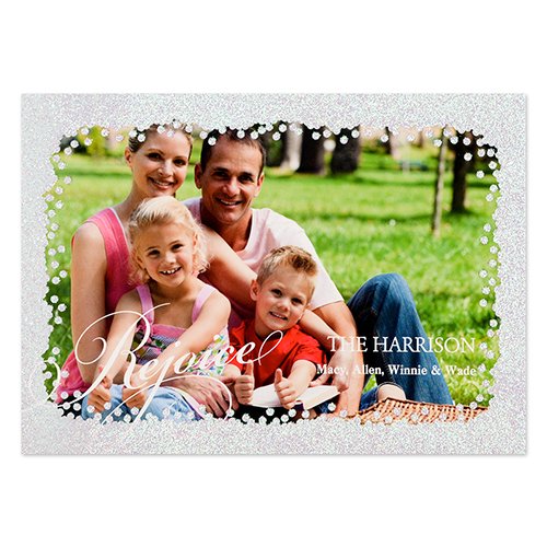 Rejoice Silver Glitter Personalised Photo Christmas Card 5