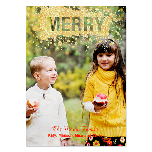Merry Gold Glitter Personalised Photo Christmas Card 5