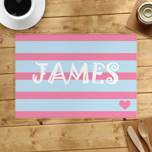 Stripe And Heart Personalised Placemat, Blue