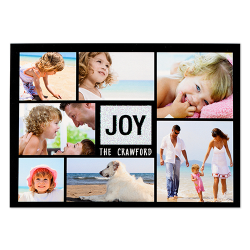 Joy Silver Glitter Personalised Photo Christmas Card 5