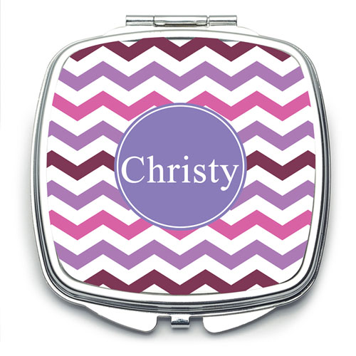 Purple Chevron Personalised Mirror For Bridesmaids, Square