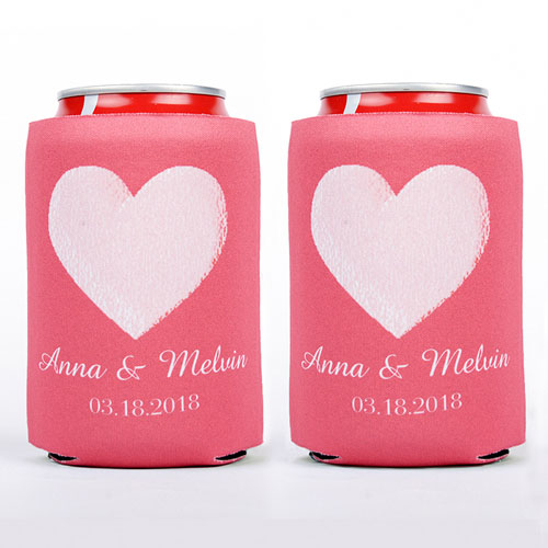 Pink Heart Personalised Wedding Can Cooler