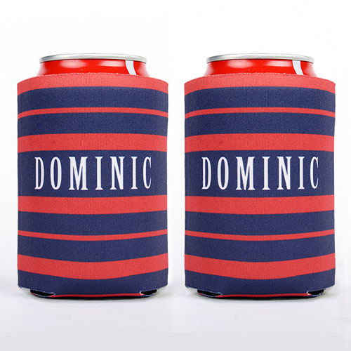 Navy And Red Stripe Personalised Can Cooler