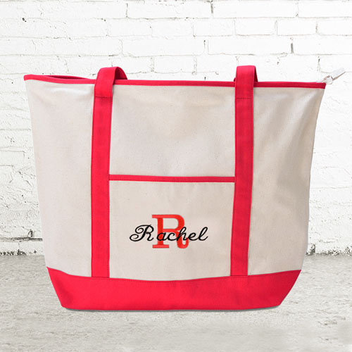 Name & Initial #1 Personalised Red Canvas Tote Bag (Large)