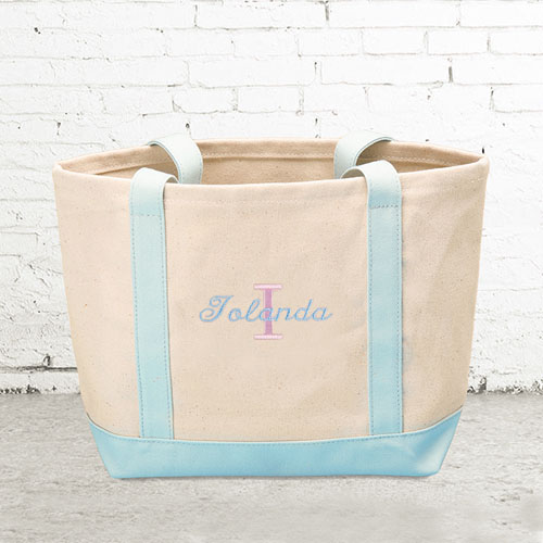 Name & Initial #1 Personalised Light Blue Canvas Tote Bag (Small)