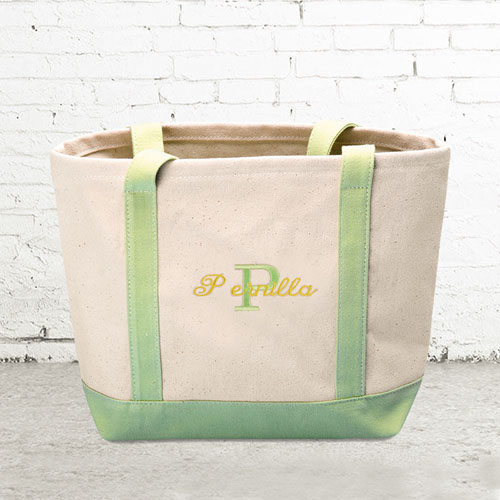 Name & Initial #1 Personalised Lime Green Canvas Tote Bag (Small)