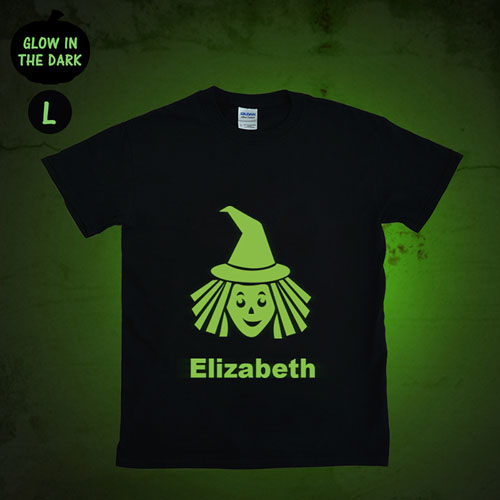 Custom Print Witch Personalised Glow In The Dark Halloween T Shirt, Adult Large T Shirt