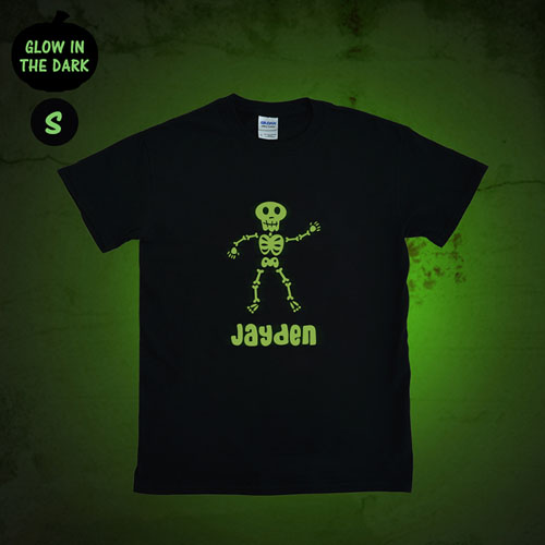 Boy Skull Personalised Glow In The Dark T Shirt (Adult Small)