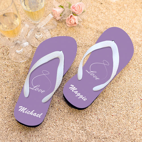 Infinity Love Lavender Personalised Flip Flops, Kids Medium