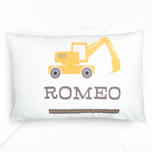 Excavator Personalised Name Pillowcase For Kids