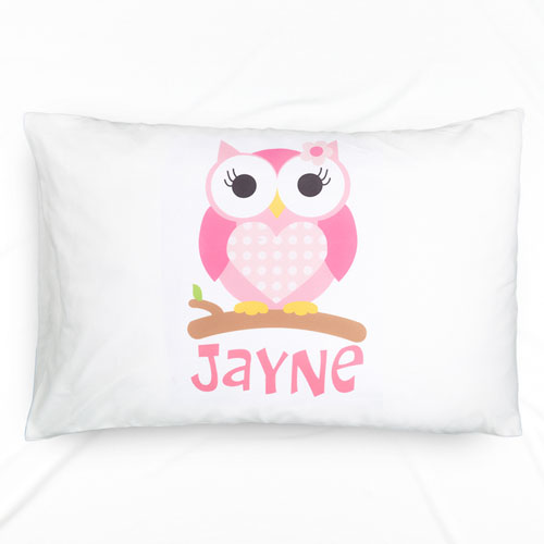 Pink Owl Personalised Name Pillowcase For Kids