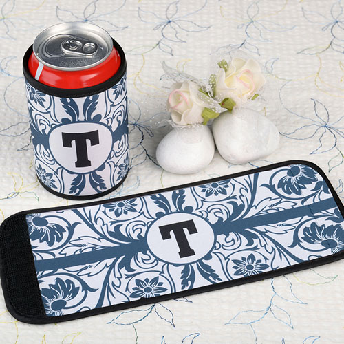 Navy Floral Personalised Can And Bottle Wrap