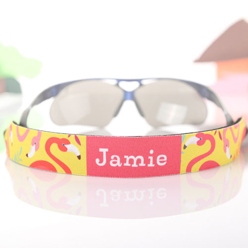 Yellow And Pink Flamingo Personalised Sunglass Strap
