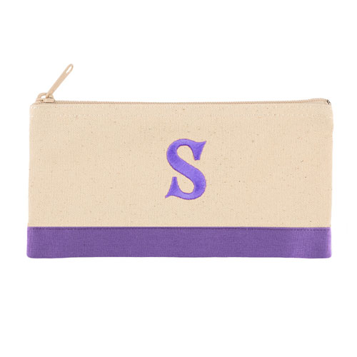 2 Tone Purple Personalised Embroidered One Initial Small (Single Side) Cosmetic Bag