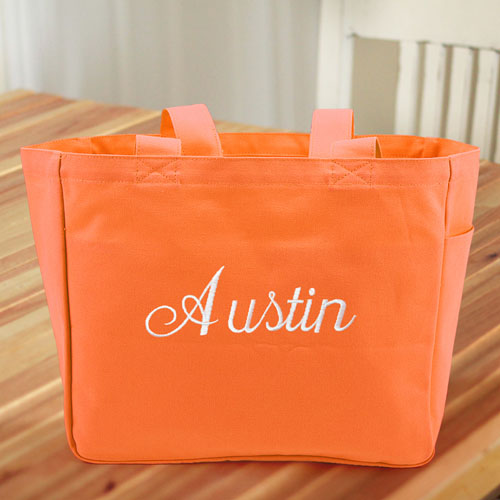 Personalised Embroidered Cotton Tote Bag, Orange