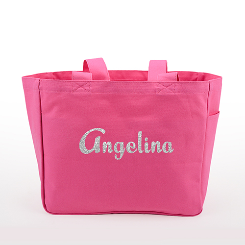 Glitter Text Personalised Cotton Tote Bag, Hot Pink