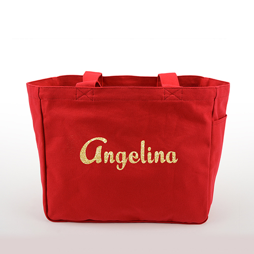 Glitter Text Personalised Cotton Tote Bag, Red