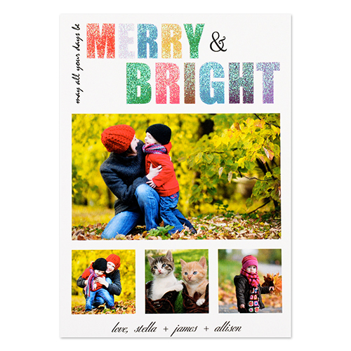 Glitter Merry and Bright Personalised Photo Christmas Card